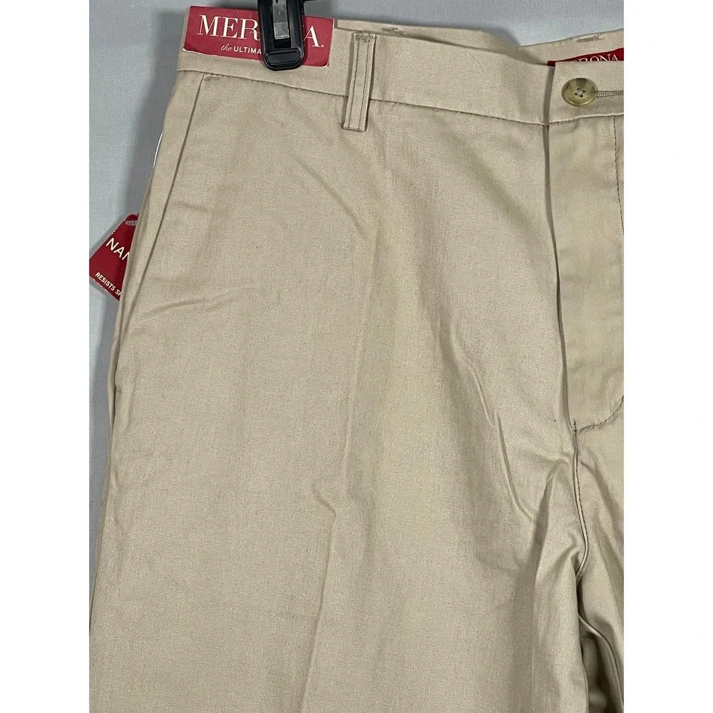 Merona Mens Ultimate Khaki Pants Tan 36x34 Nano-Tex Stain‎ Resistant Flat Front